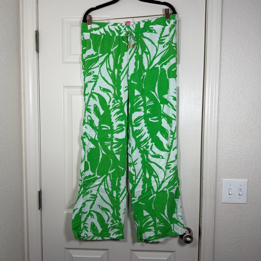 Lilly Pulitzer Rayon Palazzo Boom Boom Tropical Print Wide Leg Pants Size Medium